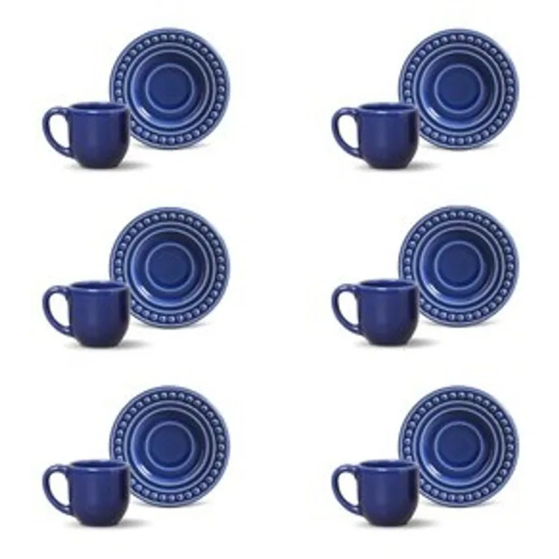 Conjunto de Xícaras de Café Porto Brasil Atenas Azul Navy em Faiança Feldspática 72 ml - 6 Peças