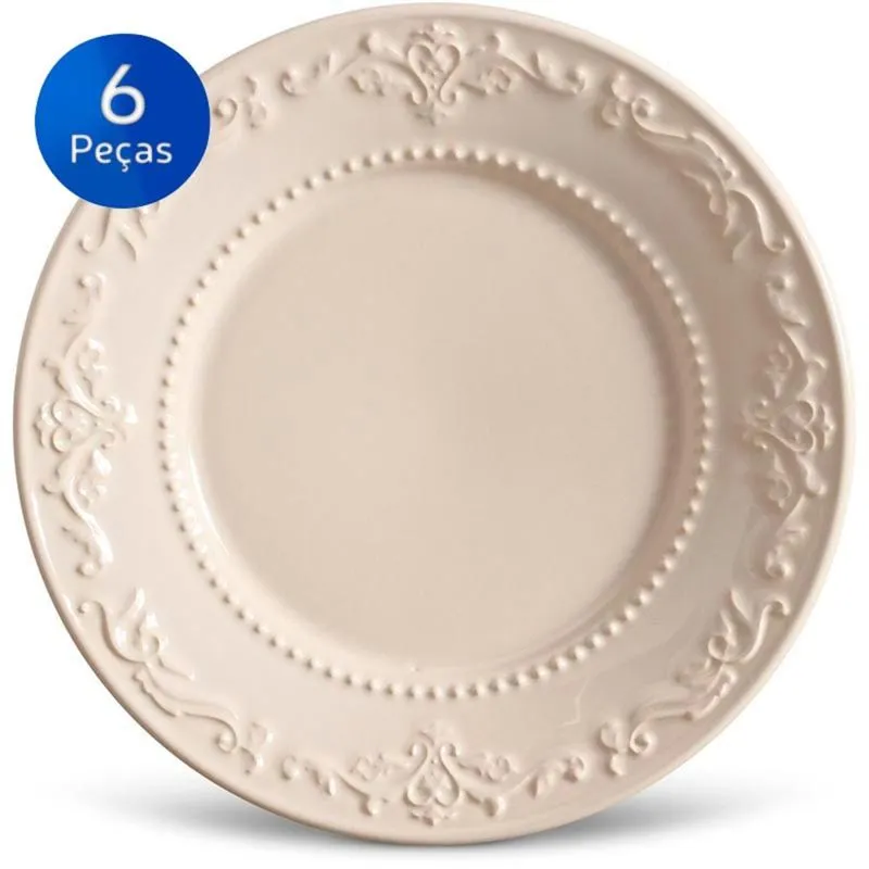 Conjunto Pratos Sobremesa Acanthus - 6 Peças - Porto Brasil - Cru