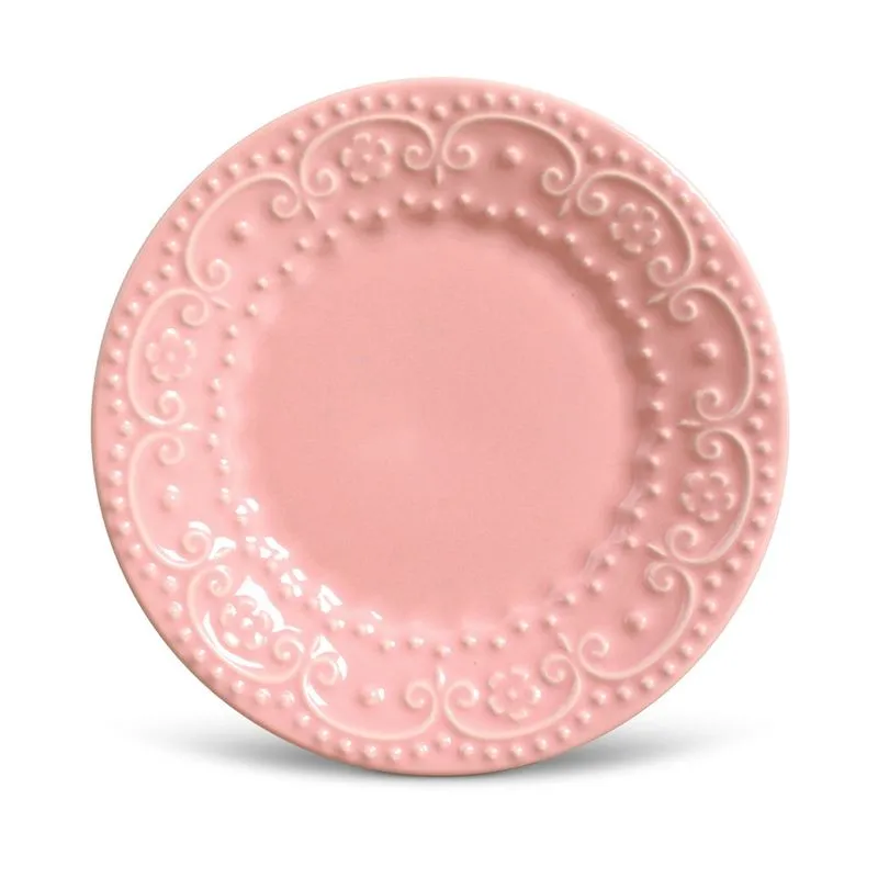 Prato Sobremesa Esparta Cerâmica 6 Peças Rosa Porto Brasil