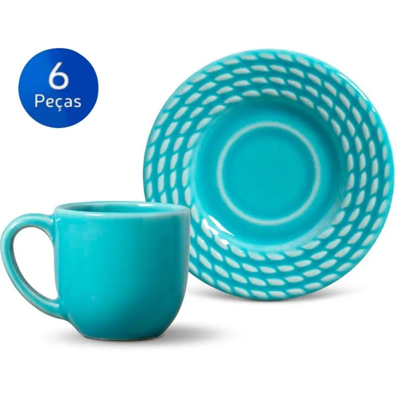 Conjunto 6 Xícaras de Café com Pires Olímpia - Porto Brasil - Azul claro