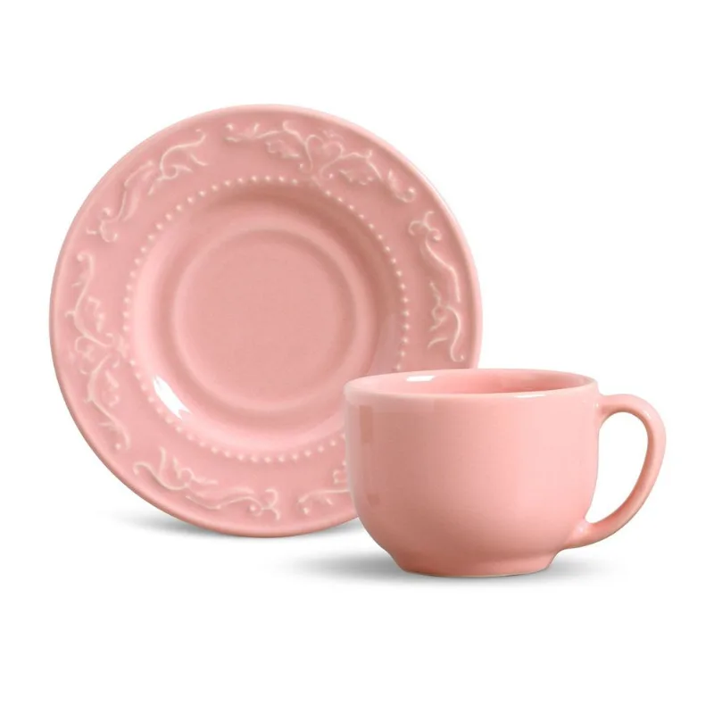 Jogo de Xícaras de Chá Porto Brasil - Acanthus Rosa (6 Peças)