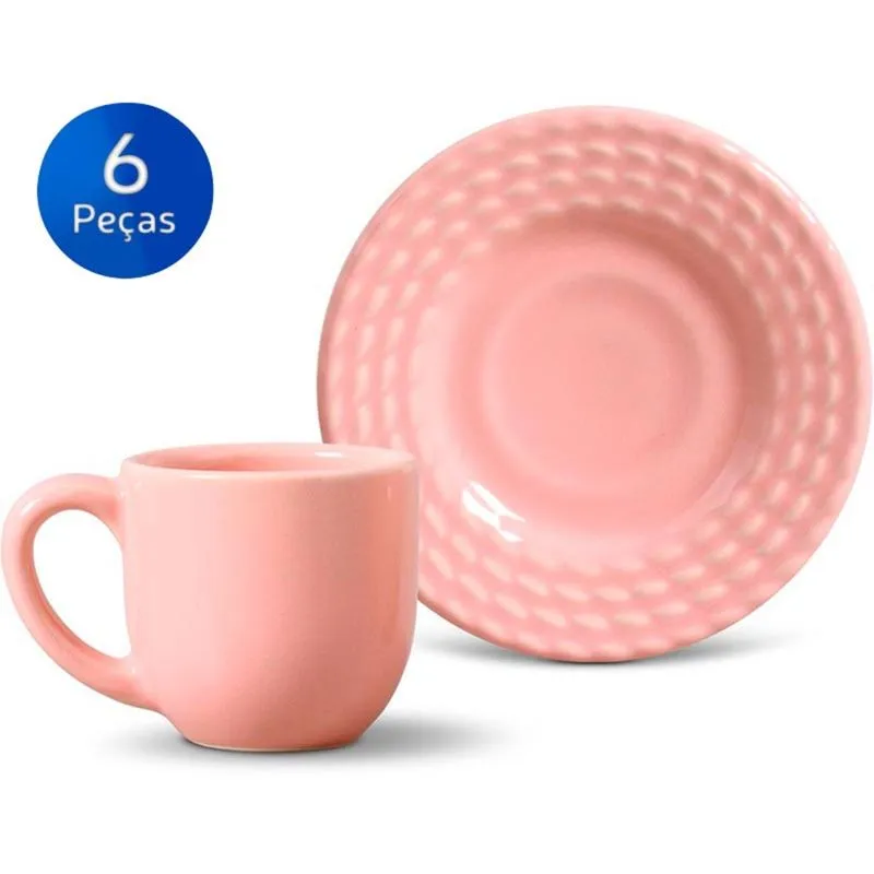 Conjunto 6 Xícaras de Café com Pires Olímpia - Porto Brasil - Rosa