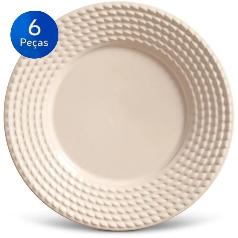 Conjunto Pratos Sobremesa Olímpia - 6 Peças - Porto Brasil - Cru