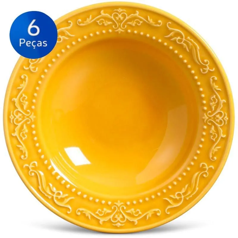 Conjunto Pratos Fundos Acanthus - 6 Peças - Porto Brasil - Mostarda