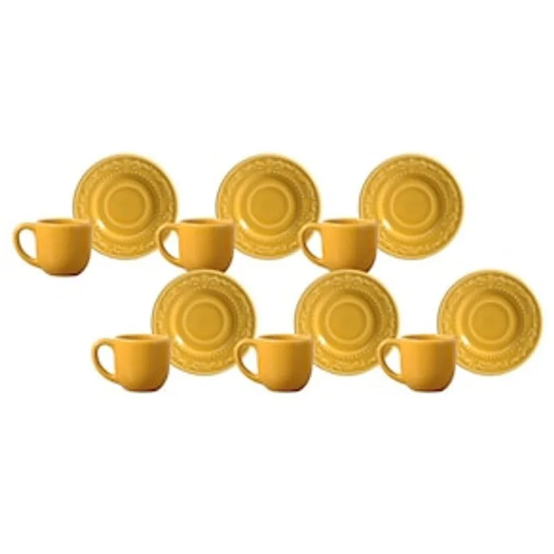 Conjunto de Xícaras para Café Porto Brasil Acanthus Mostarda em Faiança Feldspática 72 ml – 6 peças
