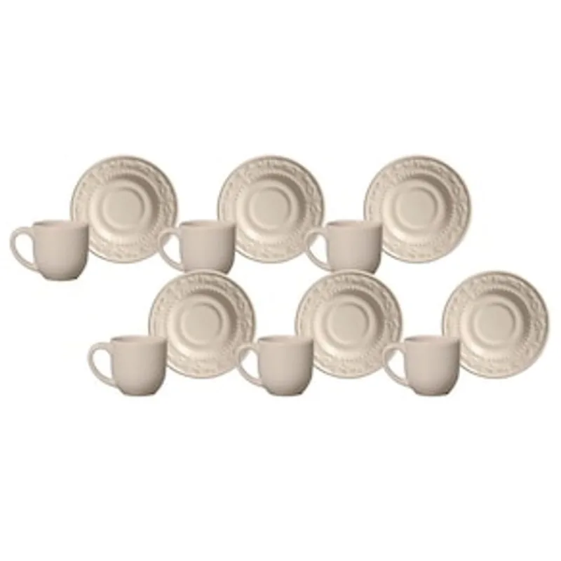 Conjunto de Xícaras para Café Porto Brasil Acanthus Cru em Faiança Feldspática 72 ml – 6 peças