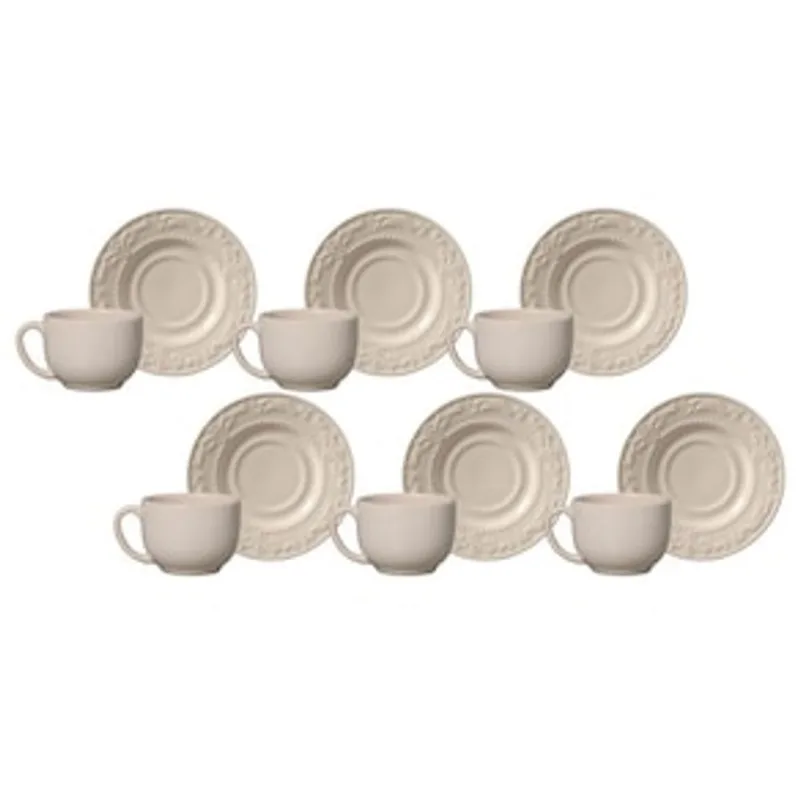 Conjunto de Xícaras para Chá Porto Brasil Acanthus com Pires em Faiança Feldspática 161ml - 6 Peças