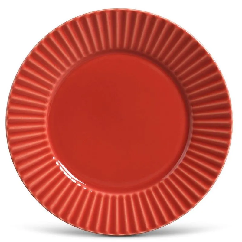 Prato Raso Plissé Cerâmica 6 Peças Vermelho Porto Brasil
