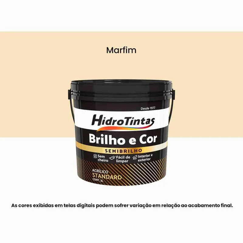 Tinta Acrílica Standard Semibrilho 3L Brilho E Cor Hidrotintas Marfim (MP)