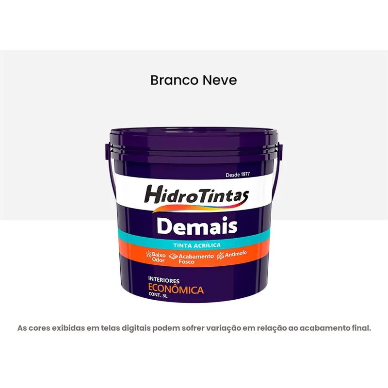 Tinta Acrílica Econômica Fosca 3L Hidrotintas Demais Branco Neve (MP)