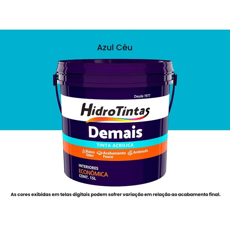 Tinta Acrílica Econômica Hidrotintas Fosca 15L Demais Azul Céu (MP)