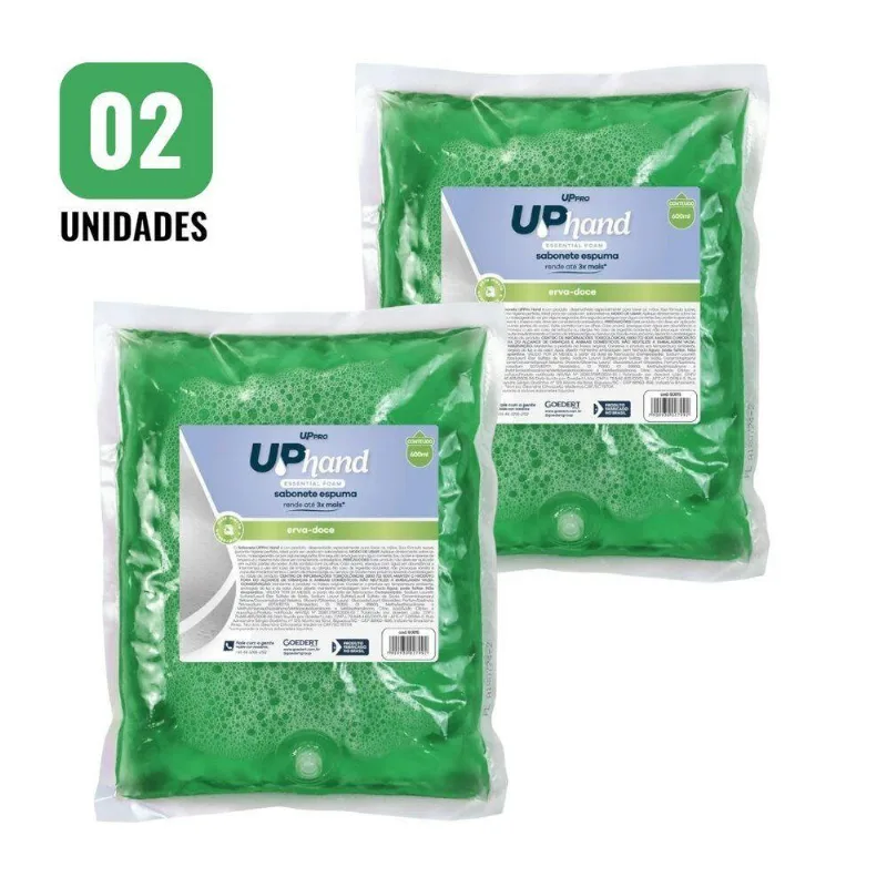 Kit 2 Refil Sabonete Espuma Para Mãos Uppro Hand Erva Doce 600ml Cada Sem Válvula