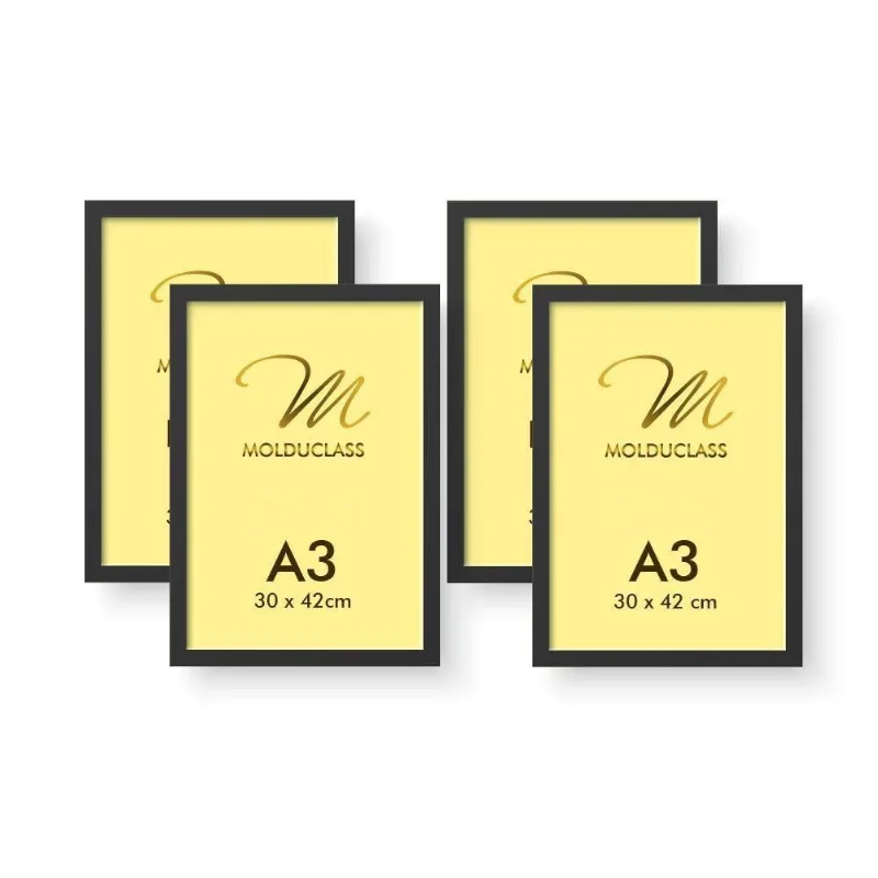 Kit 4 Molduras A3 Pretas para Quadro Molduclass