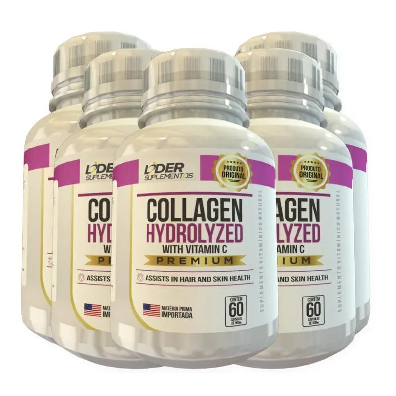 Colágeno Hidrolisado Caps Com Vit + C 500Mg Kit Com 5 Potes