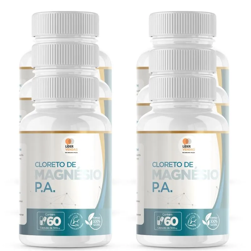Cloreto De Magnésio p. A 500Mg 60 Cápsulas Kit Com 6 Potes