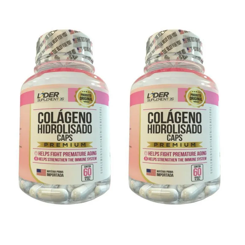 Colágeno Hidrolisado Caps - 60 Cápsulas 500mg - Kit 2 Potes