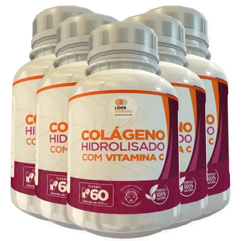 Colágeno Hidrolisado Com Vitamina C 500mg 60 Cáps 5 Potes