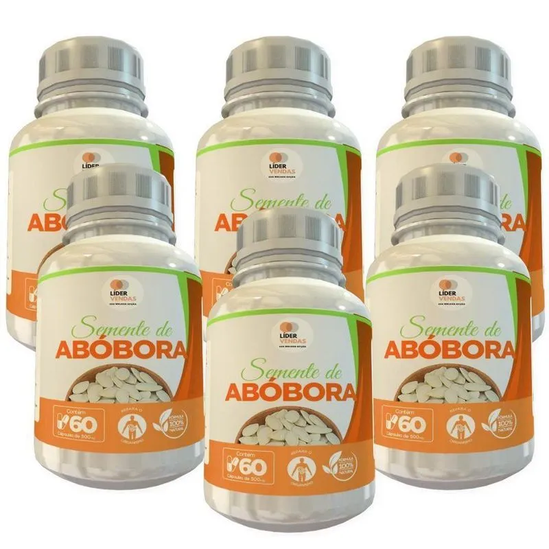Semente De Abóbora Caps 500mg 60 Cápsulas Kit Com 6 Potes