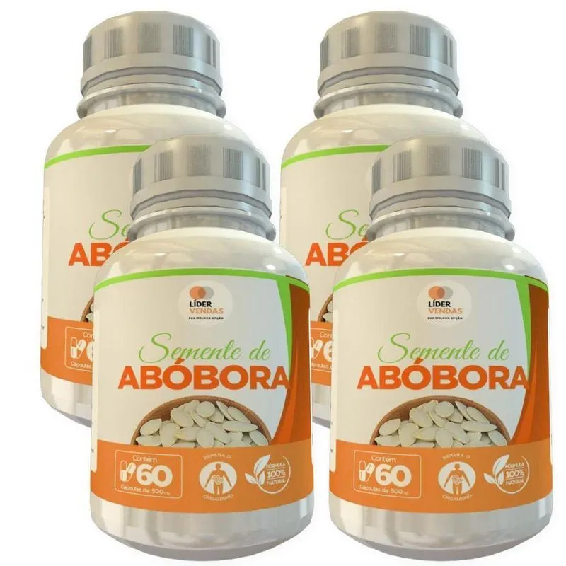 Semente De Abóbora 500mg 60 Cápsulas Kit Com 4 Potes
