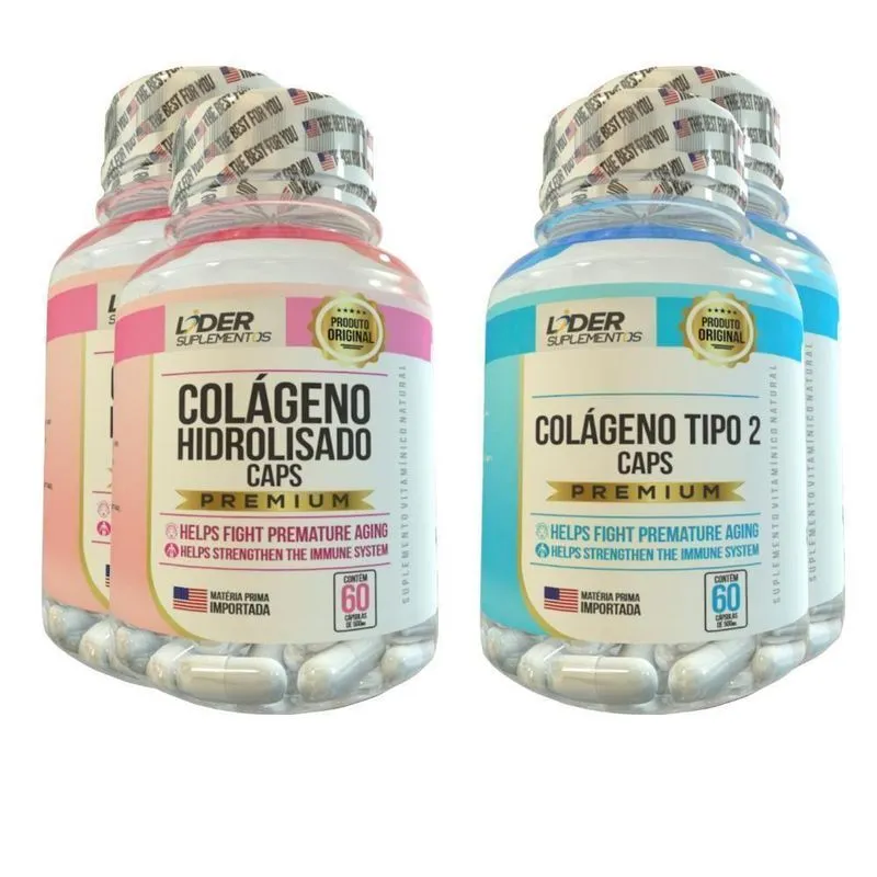 Colageno Hidrolisado + Colageno Tipo2 60 Caps 500mg- 4 Potes