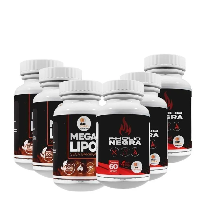 Kit Com 3 Mega Lipo Sb 60 Cáps + 3 Pholia Negra 60 Cáps
