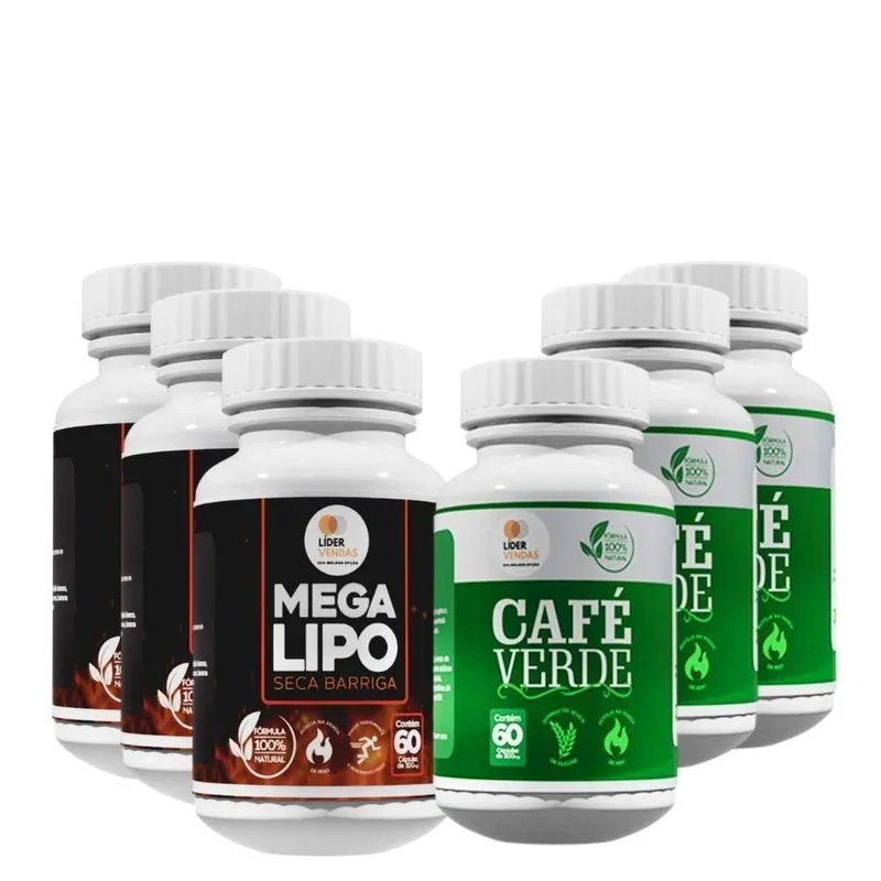 Combo 3 Mega Lipo Sb 60 Cáps + 3 Café Verde 60 Cáps Emagrece