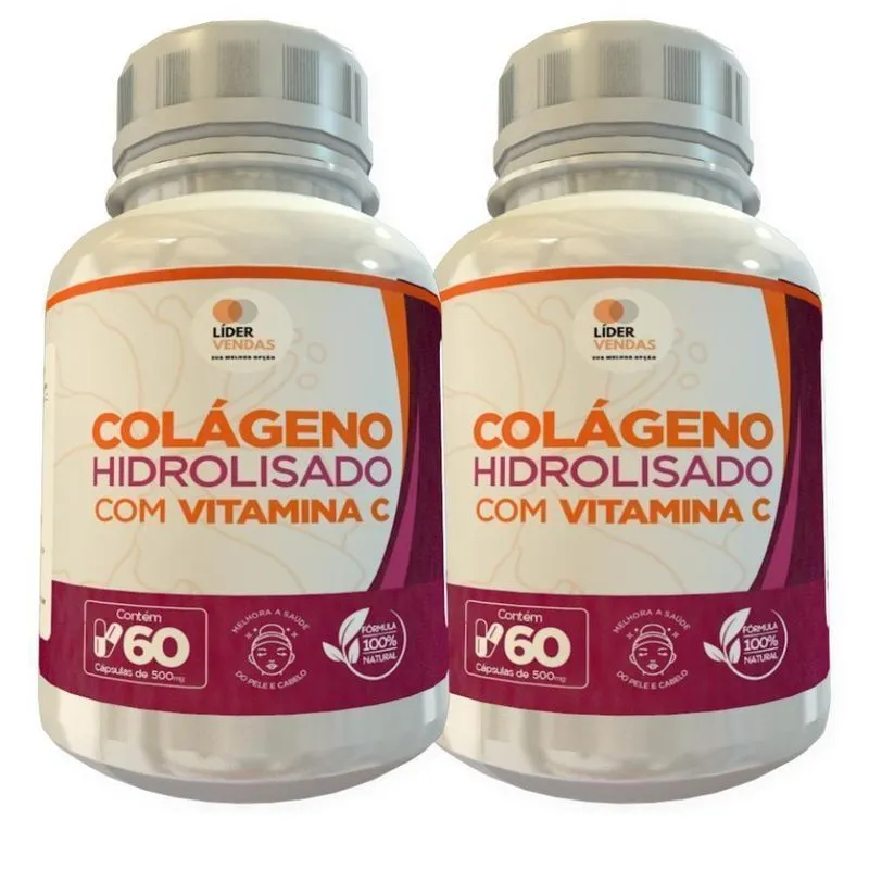 Colágeno Hidrolisado Com Vitamina C 500mg 60 Cáps 2 Potes