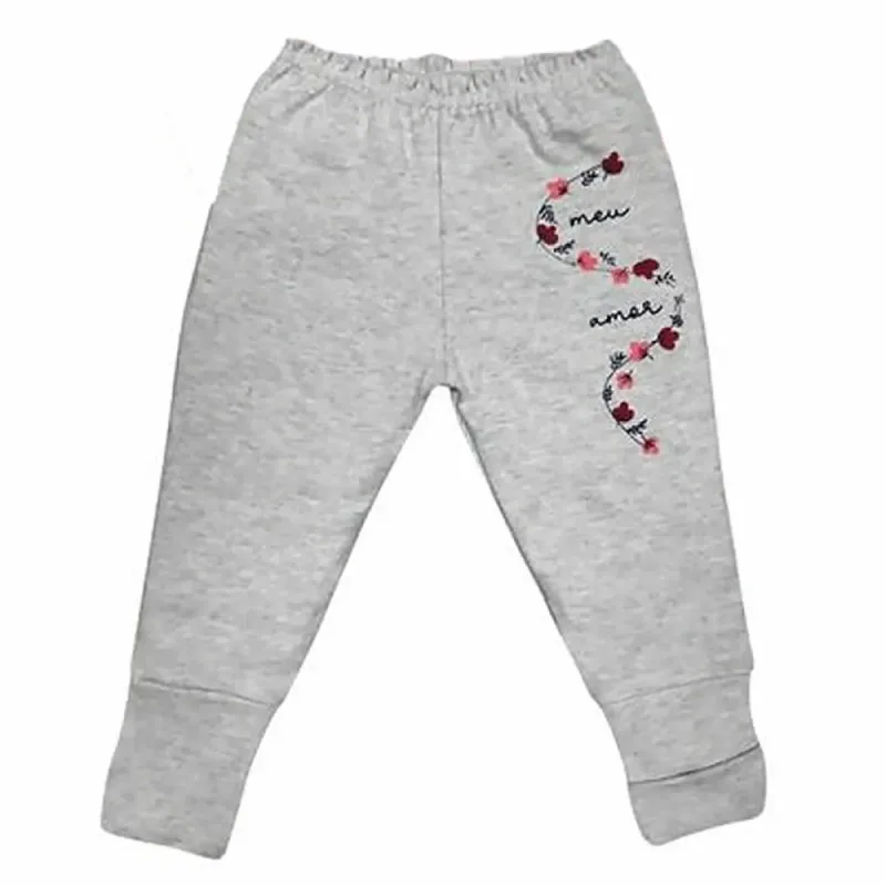 Calça Culote Mijãozinho Bebê Cinza Mescla Meu Amor com Pé Reversível