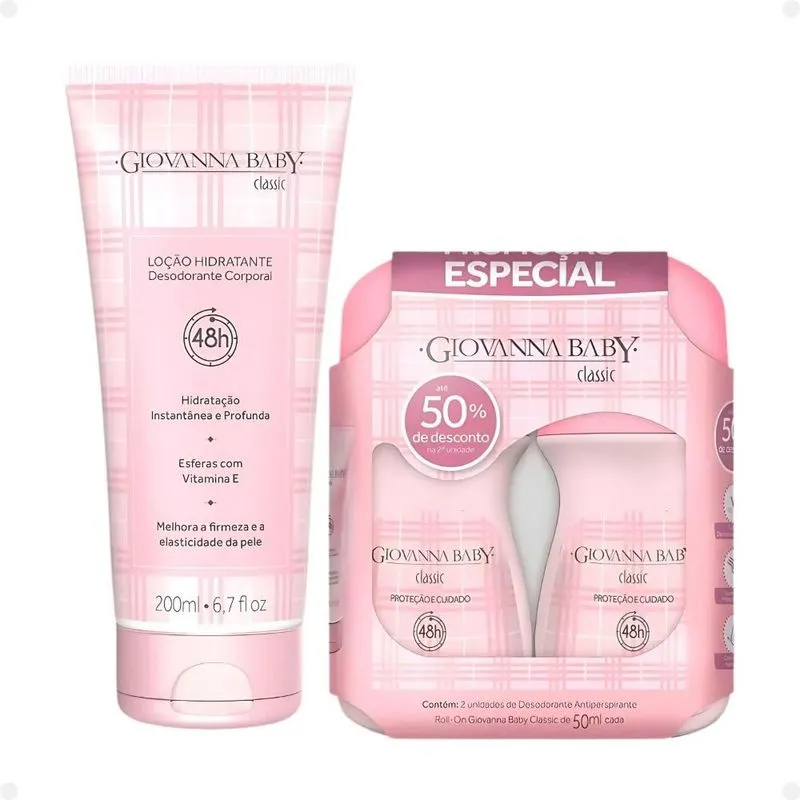 Kit Giovanna Baby Classic: 2 Desodorantes Roll-on e 1 Loção Hidratante