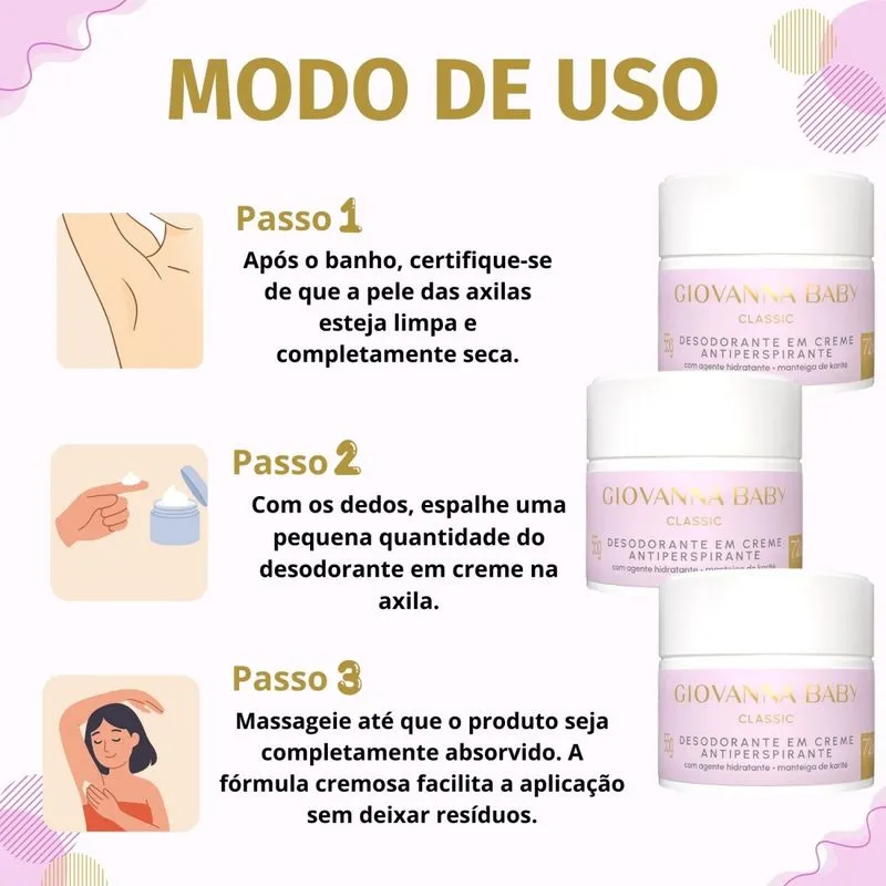 Kit Giovanna Baby Classic: 3 Desodorantes em Creme Antiperspirante 55g