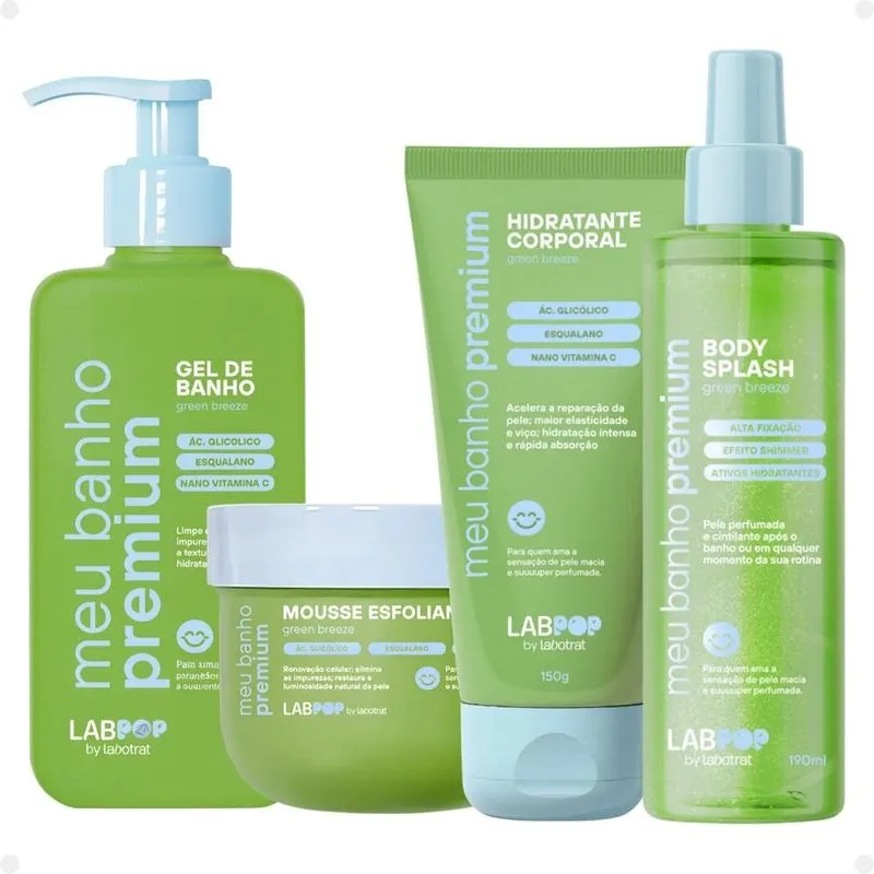Kit LabPop by Labotrat Green Breeze: Gel de Banho, Mousse Esfoliante, Hidratante Corporal e Body Splash