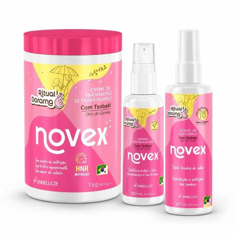 Kit Novex Ritual Dorama: Leave-in Noturno 120ml, Bruma Desembaraçante 100ml e Máscara 250g