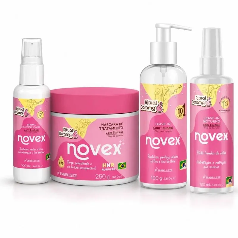 Kit Novex Ritual Dorama: Leave-In Noturno 120ml, Bruma Desembaraçante 100ml, Máscara 250g e Leave-In 10 Em 1 100g