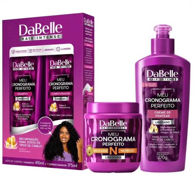Kit DaBelle Meu Cronograma Perfeito: Shampoo 410ml e Condicionador 175ml + Máscara de Nutrição, Creme de Pentear
