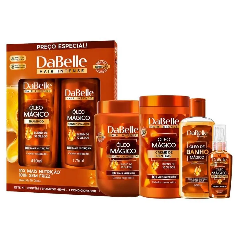Kit DaBelle Óleo Mágico Blend 10 Óleos: Shampoo 410ml e Condicionador 175ml + Sabonete Líquido, Máscara e Finalizadores
