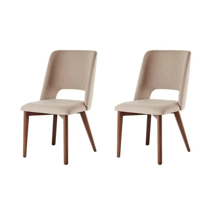 Conjunto de 02 Cadeiras de Jantar Fixa Parma Bege Escuro 4613 Base Madeira cor Imbuia