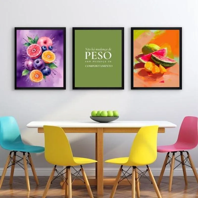 Kit 3 Quadros Cozinha - Mudança De Hábito 45X34Cm - Vidro