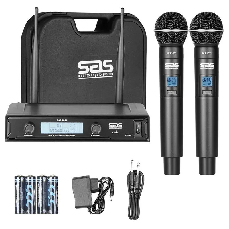 Microfone Sem Fio Duplo Uhf 100 Canais Para Igreja Palestra
