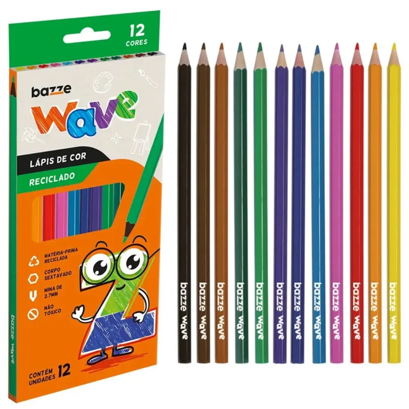 13xLápis De Cor Wave Reciclado 12 cores - Bazze