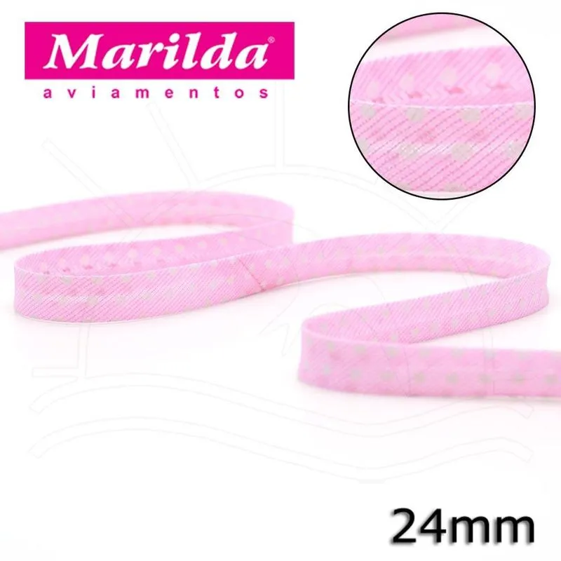 Viés Estampado Fino 24mm 20 metros - Bolinha Rosa