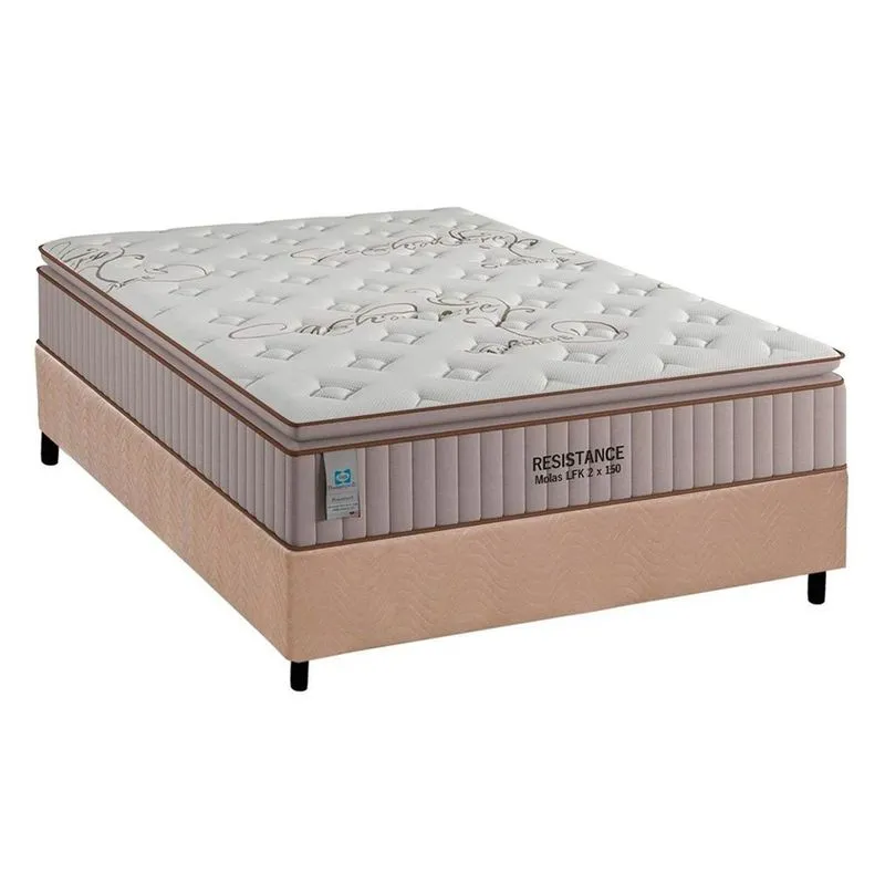 Cama Box Casal: Colchão Molas Plumatex lfk Resistance + Base crc Suede Clean(138x188)