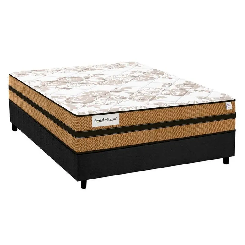 Conjunto Box Casal: Colchão Molas Plumatex Ensacadas Smart Milano + Base CRC Suede Gray (138x188)