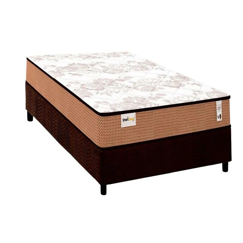 Cama Box Solteiro: Colchão Molas MasterPocket Ensacadas Plumatex Smart Classic + Base crc Suede Brown (88x188)