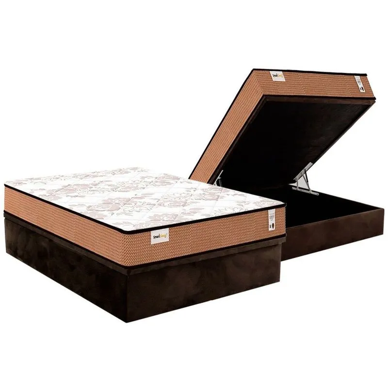 Cama Box Baú Casal: Colchão Molas MasterPocket Ensacadas Plumatex Smart Classic + Base crc Suede Brown (138x188)