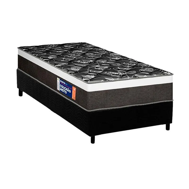 Cama Box Solteiro: Colchão Espuma D33 Plumatex Selectus + Base crc Suede Black (88x188)