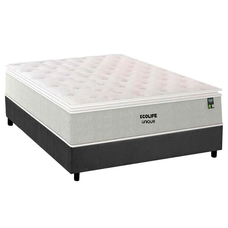 Cama Box Casal: Colchão Molas Ensacadas Plumatex Ecolife + Base Crc Suede Gray (138x188)