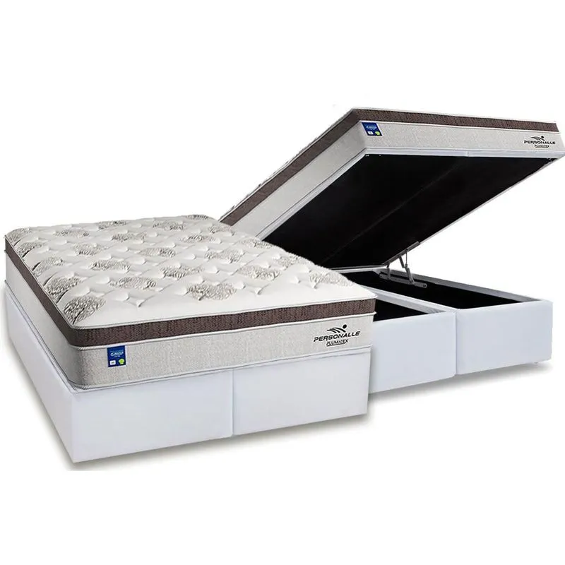 Cama Box Baú King: Colchão Molas Bonnel Plumatex Ensacadas Personalle + Base CRC Courano White (193x203)