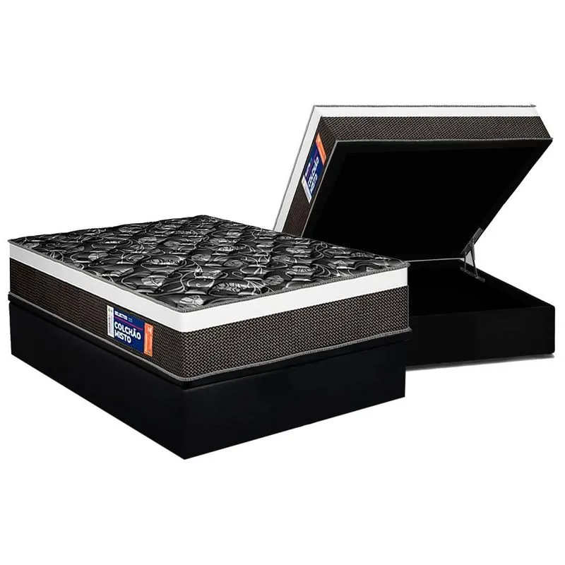 Cama Box Baú Casal: Colchão Ortopédico Plumatex D33 Selectus + Base CRC Suede Black (138x188)