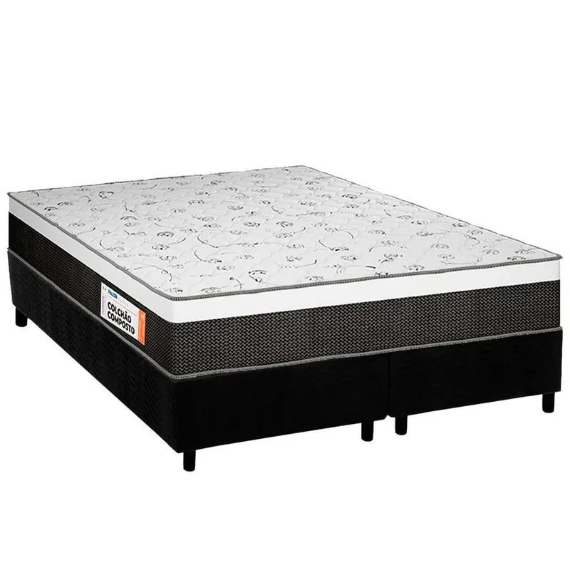 Conjunto Box Queen: Colchão Espuma Plumatex D28 Anatômico Falcon Ultra Firme + Base crc Suede Black (158x198)