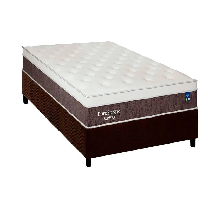Conjunto Box Solteiro: Colchão Molas Plumatex Superlastic DuroSpring + Base crc Suede Brown (88x188)